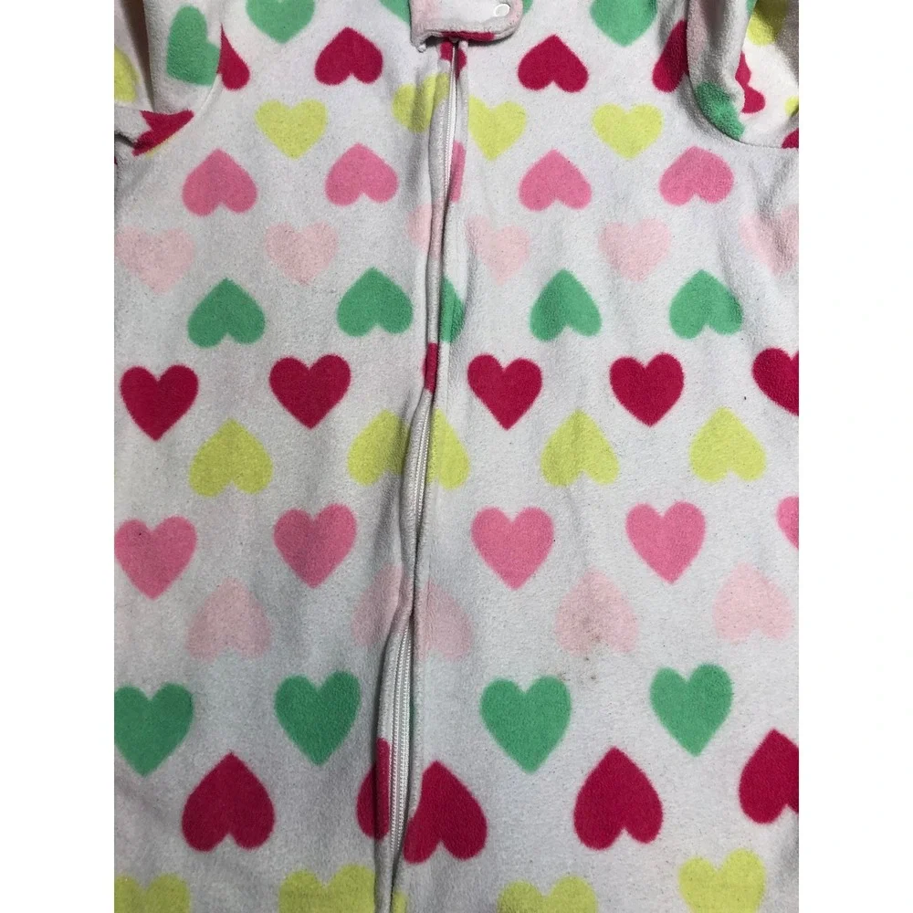 5/$25 Carter's Footed Sleeper Toddler 2T White Heart Print Fleece Zip Up Pajamas